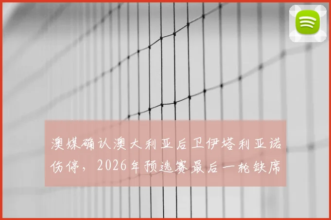 澳媒确认澳大利亚后卫伊塔利亚诺伤停，2026年预选赛最后一轮缺席巴拉圭，球队防线如何调整？